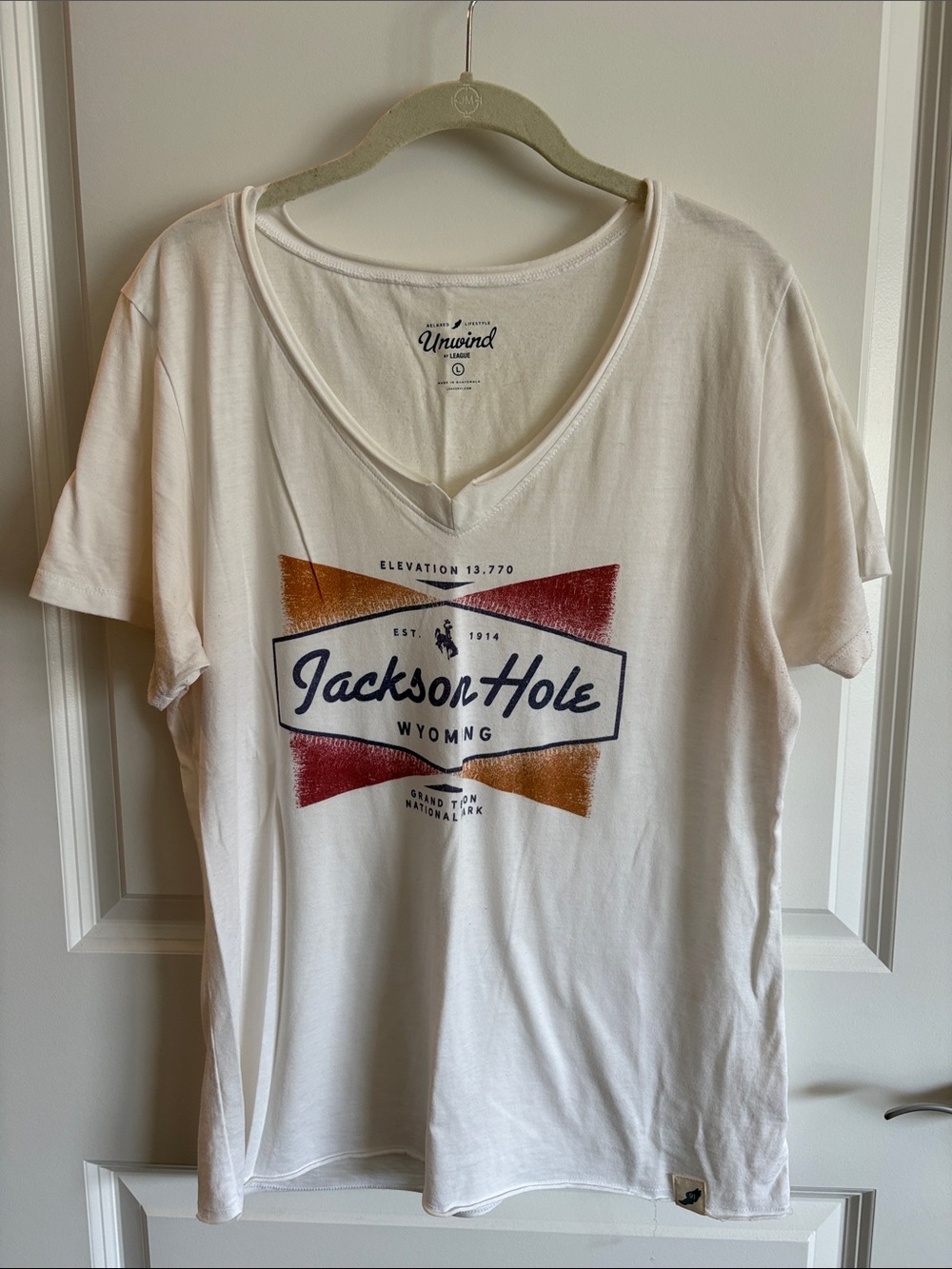 League Unwind Graphic Tee in Cream with Navy Print